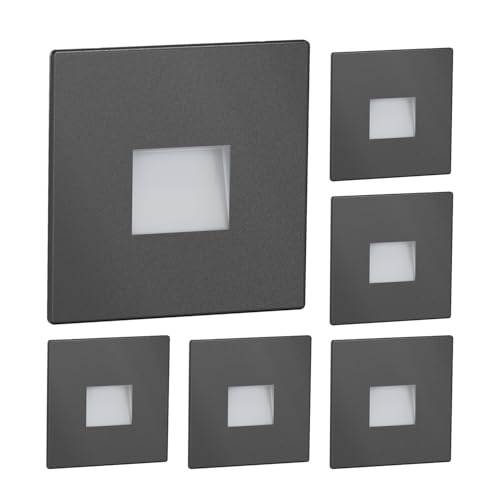 ledscom.de Luminaria de escalera/empotrable de pared con 6 LED, modelo FOW, para interior y exterior, downlight, rectangular, antracita, 85 x 85 mm, blanco cálido