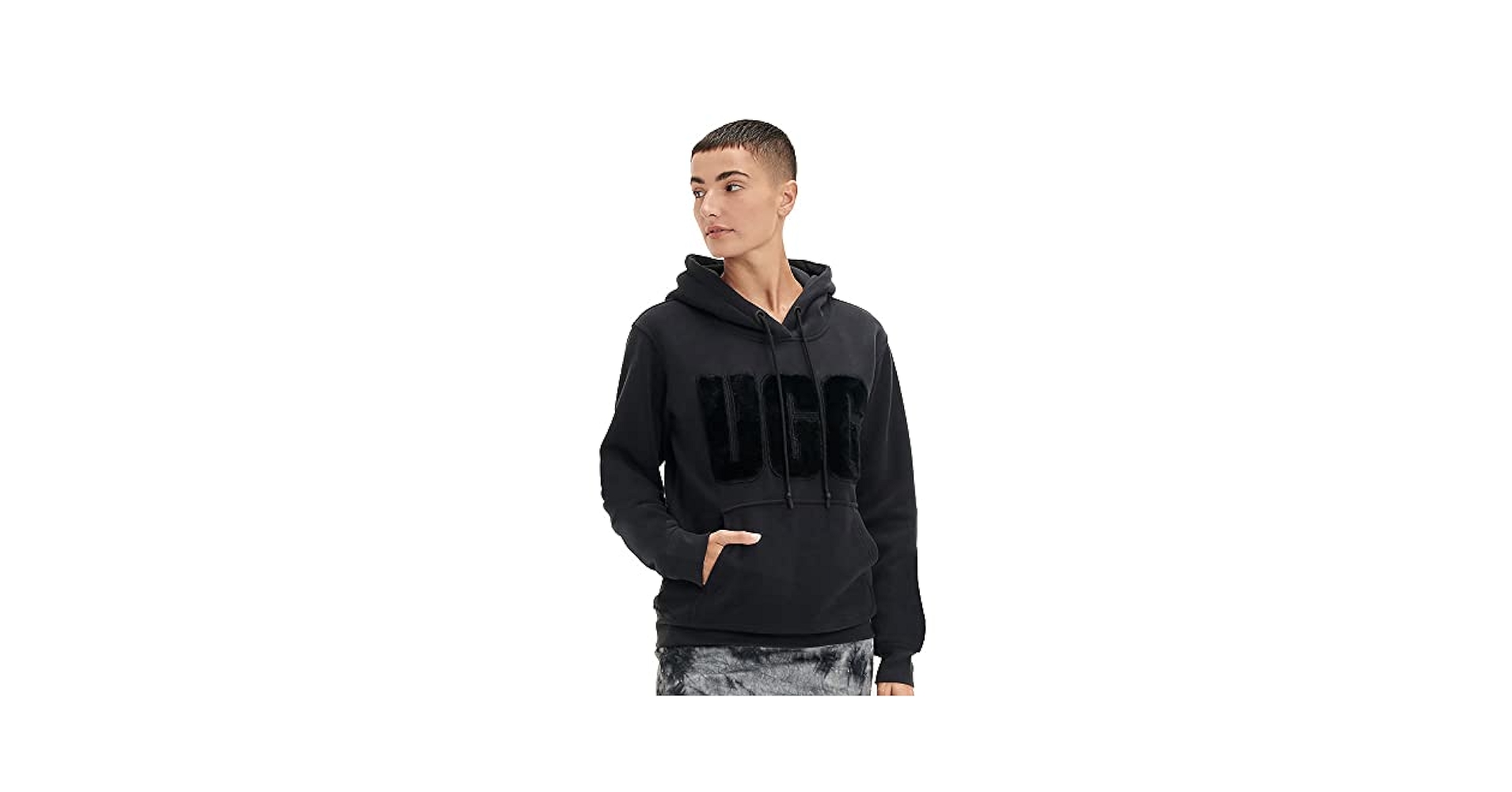 UGG ブラック Rey Fuzzy Logo Hoodie UGG Women's Rey Fuzzy Logo Hoodie Sweatshirt, Black, M at