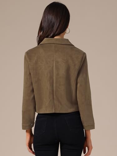 Allegra K Womens Faux Suede Cropped Jacket Collar Long Sleeve Button Down Short Jackets Coat4