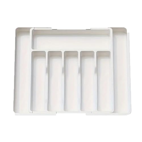 キッチン収納 食器整理用 Expandable Utensil Tray|ukeetap BPA フリー PP 素材 引き出し整理 拡張式カトラリー収納盒(5/8 段仕切り 黒/白/グレー選べ)2L 容量 免組立 防水 シンプルデザイン キッチン小物収納
