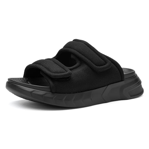 Women's Chunky Platform Sandals with Stretch Knit Upper & Memory Foam - Comfortable Summer Chunky Heel Slippers