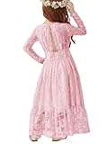 vestido comunion rosa clara  ALLOVIN Vestido Maxi de Encaje de Manga Larga para Niñas Pequeñas – Vestido A-Line Boho para Boda, Bautizo, Primera Comunión  Rosa Claro  8-9 años