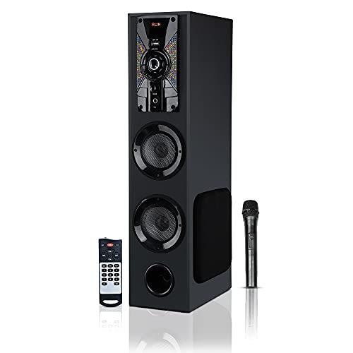 GIZMORE ST5000 PRO 50W Bluetooth Tower Speaker | Digital LED Display Wooden Cabinet | Volume & Bass Control | Karaoke and Party Speaker with Multiple Connectivity And Wireless MIC (Black)