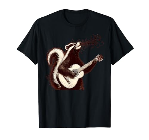 Skunk Tocando Guitarra Divertido Rock Música Guitarra Skunk Camiseta