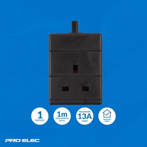 Pro Elec PEL00517 1m 13 A 1 Way Gang Single Socket Power Mains Extension Lead Cable - Black - Image 6