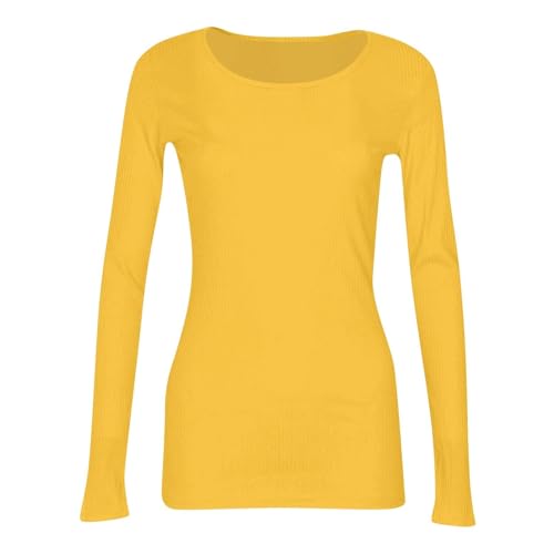 MESSIYO Long Sleeve Shirts for Women Crewneck Fitted Tops Orange - image 4