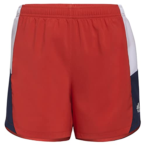 adidas Girls' Big Elastic Waistband Colorblock Woven Short, Vivid Red, X-Large (16)