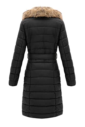 Bellivera Women's Puffer Jacket Faux Leather Bubble Padding Sherpa-Lined Coat with Removable Fur Collar