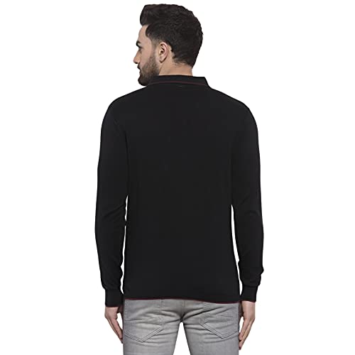 Image of Kalt Mens Basic Solid Full Sleeves Polo Cotton Blend Knitted Regular Fit Polo-Neck T-Shirts with Collar Stylish