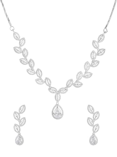 Image of Yellow Chimes Jewellery Set for Women and Girls American Diamond Jewellery Set | Rosegold Rhodium Plated AD Necklace Set for Women | Birthday Gift for Girls & Women