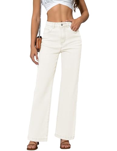 Womens Jeans Mid Waisted Straight Leg Loose Stretchy Lightweight Tummy Control Trendy Jeans for Women 2025 Beige