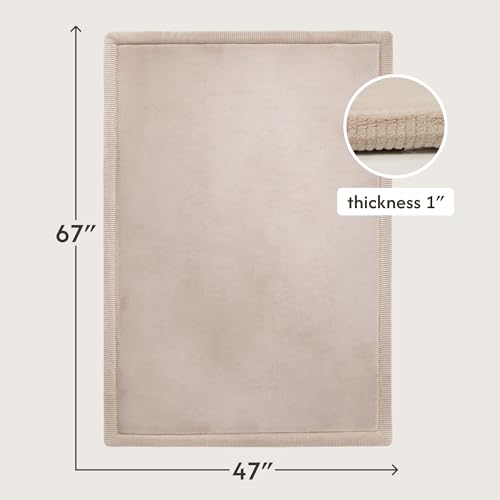 Image of Hakuna Matte CloudSoft Baby Play Mat for Floor 47 inch x 67 inch Beige | Coral Velvet high-density foam Rug for Crawling & Cozy Play - Non-Slip, Water-Resistant, Easy-CareTummy Time Mat