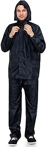 V3E Men's & Women's Stylish Waterproof Raincoat, Super Soft Durable Bikers Rain Jacket and Pant for Men with Adjustable Hood (Black)