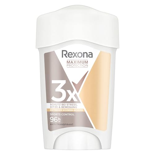Rexona Women Maximum Protection Anti Transpirant Deo Creme Sports Control Deodorant mit 96 Stunden Schutz gegen starkes Schwitzen und Geruch mit 3x Schutz bei Stress Hitze & Bewegung 45 ml