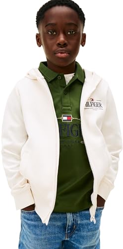 Tommy Hilfiger Sudadera Chicos con Cremallera y Bolsillo Canguro, Marfil (Ancient White), 6 Años
