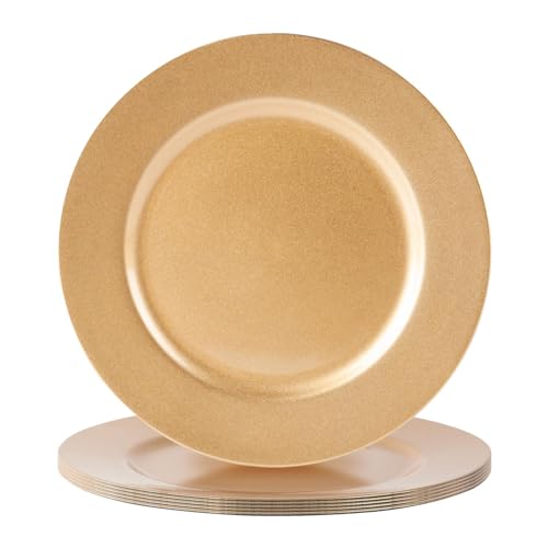 Argon Tableware Metallic Charger Plates - Gold - 33cm - Pack of 6 - Metallic Finish Reusable Dining Table Setting Plates for Christmas Party Celebrations Restaurant Decor Placemats
