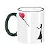 Produktbild KDWJS Tasse Keramik Kaffeetassen Große 11oz Tassen 330ml Trinkgläser Mit Griff Personalisierte Geschenk Weiß,Mädchen lässt einen roten herzförmigen Ballon raus