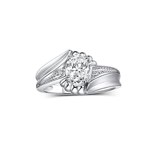 RYLOS Ringar för kvinnor 14K vitt guld virvel Z-ring 7 x 5 mm oval ädelsten & äkta diamantringarFärg sten månadssten smycken för kvinnor guldring för kvinnor diamantringar för kvinnor storlek 5, 6, 7, 8, 9, 10, Topas