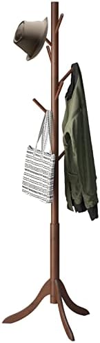kiplant Bamboo Wood Coat Rack Stand, Freestanding Coat Tree with 8 Hooks, Hallway Entryway Hat Hanger Organizer Standing for Bedroom, Office, Clothes, Jackets, Bags, Umbrallas