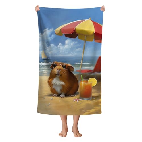 WZOMT Mikrofaser-Strandtuch mit Meerschweinchen-Motiv, schnell trocknend, niedliches Meerschweinchen, Tier, Sommer, Stranddruck, Handtücher für Kinder und Erwachsene, weich, leicht, saugfähig,
