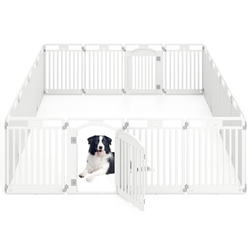 PETSITE 16-Panel Plastic Dog Playpen with Door, 32 Inch Tall Portable Shape-Customizable Pet Playpen Indoor Outdoor, Ideal for Small & Medium Dogs and Puppies, Easy to Assemble
