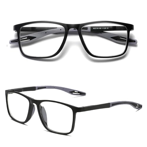 Hubeye TR90 Sports Reading Glasses for Men and Women Square Comfortable Flexible Blue Light Blocking Computer Reader