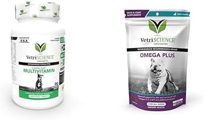 Canine Plus MultiVitamin for Dogs, 90 Tablets & Omega Plus Advanced Skin Supplement for Dogs, 40 Chews