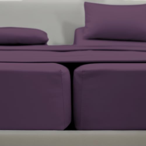 Image of Elegant Comfort Luxury 1500 Premium Hotel Quality Microfiber 5-Piece Sheet Set - Wrinkle Resistant, All Around Elastic Fitted Sheet, Deep Pocket up to 16 inch, Split King, Eggplant-Purple