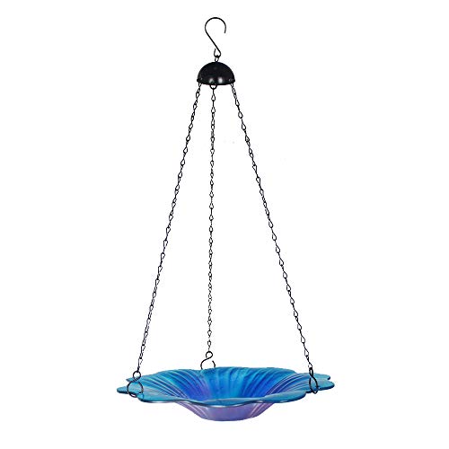 jinhuoba Haning Bird Bath Glass Bird Feeder for Garden Bcakyard Patio Outdoor Decoration, 20\"x11\"