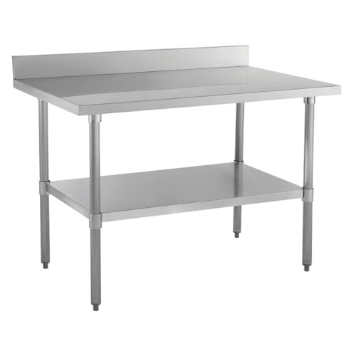 Image of Kratos Stainless Steel Kitchen Prep Table 48 inchx24 inch with Backsplash and Undershelf, NSF Worktable for Restaurants - 16ga /304SS