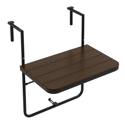 FANTASK Mesa de balcón para Colgar, Mesa Colgante Plegable para balcón con 3 Niveles de Altura Ajustable, 60 x 40 cm, café