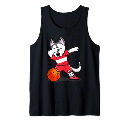 Dabbing Husky Austria Basketball Fans Jersey Austrian Flag Tank Top, Black