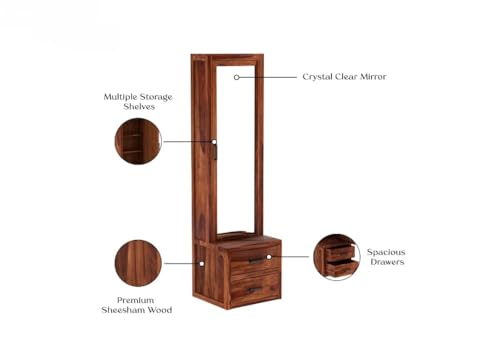 Image of Solid Sheesham Wood Dressing Table with 2 Drawer and 1 Door Storage for Living Room | Wooden Vanities for Home Solid Wood Bedroom Furniture (Natural Finish) (30.4D x 58.4W x 177H) cm