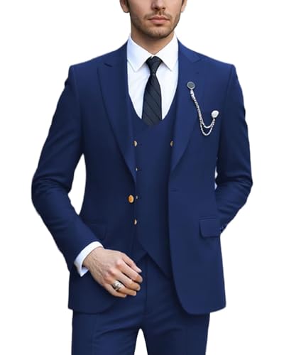 Wehilion Men's Slim Fit Suit Set Double Breasted, 3 Pieces Formal Bussiness Suits for Men Wedding Prom Suits