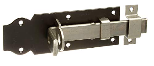 Lock Bolt with Flat Handle Straight with Fixed Loop Yellow Galvanised Panel Varnished Black 140 x 52 mm