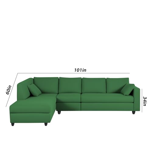 Image of Florian LHS 6 Seater L Shape Sofa Set for Living Room (Green Fabric) Premium Fabric Sofa