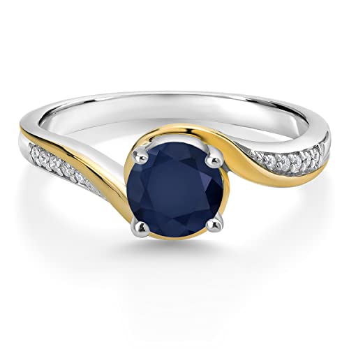 Gem Stone King 925 Sterling Silver and 10K Yellow Gold Round Blue Sapphire and White Moissanite Women Engagement Ring (1.15 Cttw, Gemstone Birthstone, Available In Size 5, 6, 7, 8, 9)3