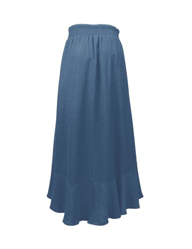 Image of Minclouse Women's Elastic Tie Waist Button Down Maxi Skirts Casual Loose Flowy Swing Slit Front Dress
