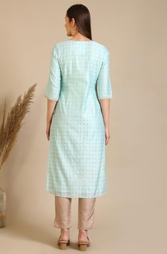 Image of Aurelia Women's Round Neck Embroidered Straight Chanderi Butti Kurta