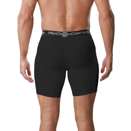NuCamper Men’s Compression Shorts with Pocket Spandex Athletic Underwear Performance Gym Boxer Briefs Cool Dry Baselayer2