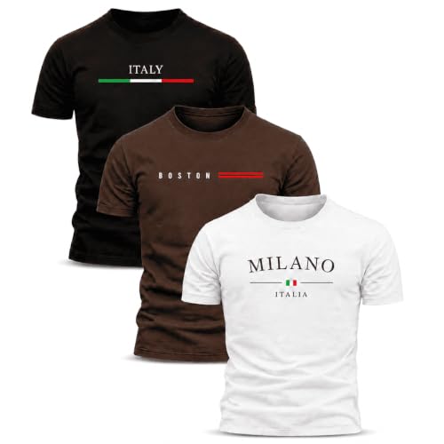 Kit 3 Camisetas Masculina Camisa 100% Algodão Blusa Confortável Fio 30.1 - Preto/Marrom/Branco - M