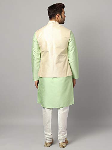 Image of Uri and MacKenzie Men's Silk Blend Kurta Churidar Pyjama with Stylish Nehru Jacket