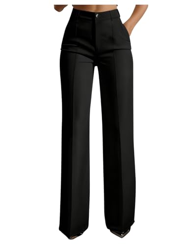 GORGLITTER Women's Wide Leg Dress Pants High Waisted Slacks Straight Leg Business Casual Office Work Trousers Black Small