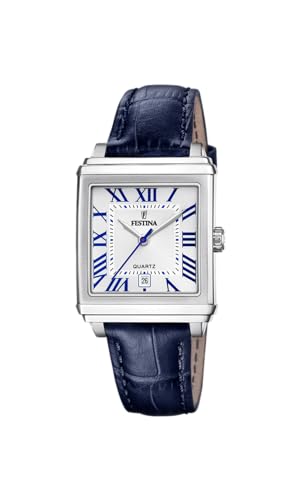 Festina Damen Uhr Analog Leder Blau - Quarzwerk - Mineralglas hochresistent - 5 ATM wasserdicht - Elegant klassisch Vintage - Datum F20682/2 - On The Square