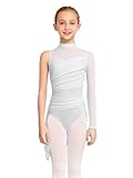 ranrann Maillot de Patinaje Artístico para Niña de un Manga Larga Leotardo Gimnástico Maillot con Falda Tul de Asimétrica Disfraz de Bailarina Ballet 5-16 Años Blanco 13-14 años