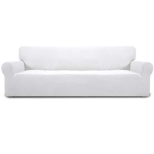 Image of Easy-Going Stretch 4 Seater Sofa Slipcover 1-Piece Sofa Cover Furniture Protector Couch Soft with Elastic Bottom for Kids, Polyester Spandex Jacquard Fabric Small Checks Snow White