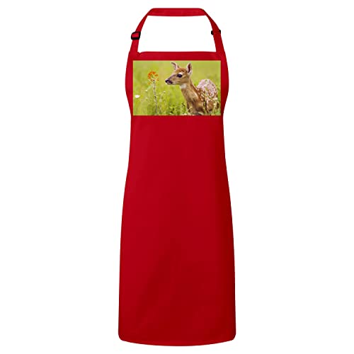 Tablier de cuisine rouge motif biche faon photo animal mignon
