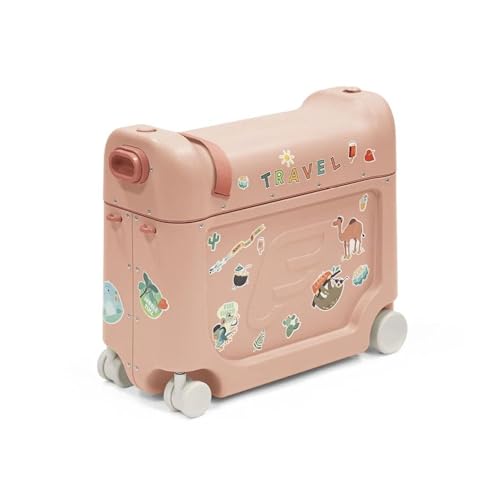 Image of Stokke Jetkids Bedbox - Kids Ride-On Suitcase & Travel Bag, Helps Your Child Relax & Sleep on The Plane, Approved by Airlines, Swivel Wheels, Adjustable Strap - Coral Pink