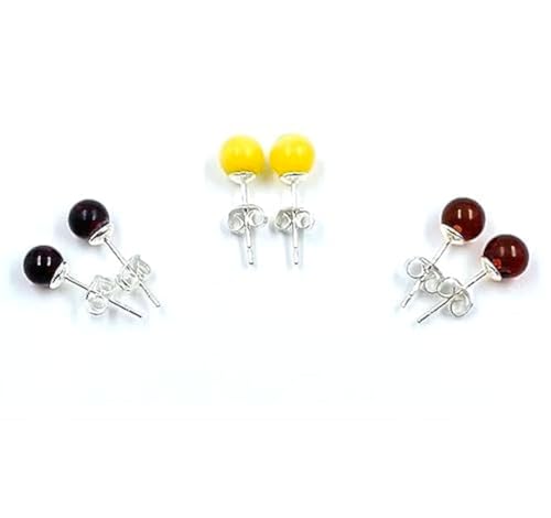 Ensemble de 3 paires de boucles d'oreilles à tige en ambre de la Baltique, petites boucles d'oreilles en ambre naturel