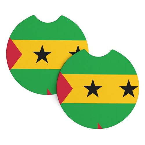 Lot de 2 dessous de verre de voiture avec drapeau WHJDPP de Sao Tomé-et-Principe - Accessoires automobiles résistants aux déversements, séchage rapide - Convient pour voitures, camions et bateaux